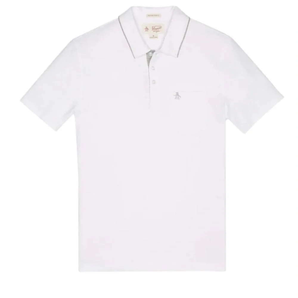 Original Penguin Tipped Pique Polo Bright White Mens Large NEW 100% Cotton Shirt